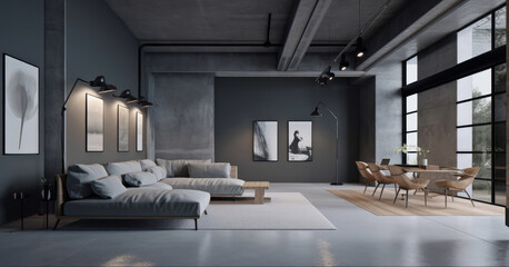 Industrial loft,Living room,