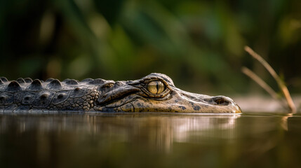  freshwater crocodile in a forest environment.