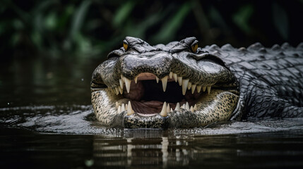 Obraz premium freshwater crocodile in a forest environment.