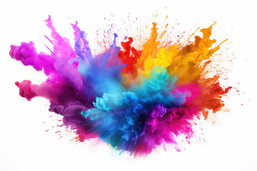 Colorful rainbow holi paint color powder explosion isolated white background - obrazy, fototapety, plakaty