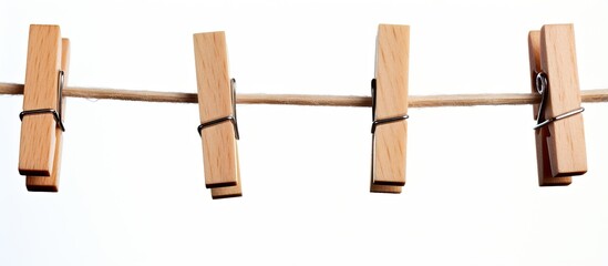 Wooden pegs on a rope holding nothing - obrazy, fototapety, plakaty