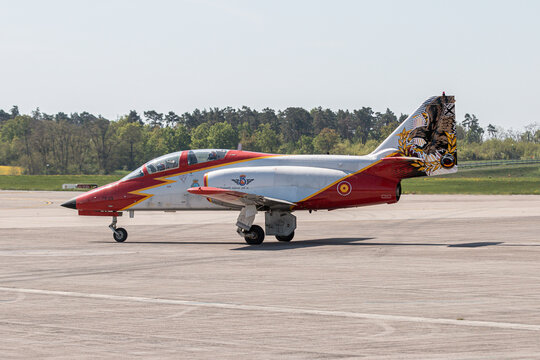 Demonstration flight by the aerobatic team Patrulla Aguila (Eagle Patrol), Berlin Air Show, BERLIN, GERMANY - APR 27, 2018