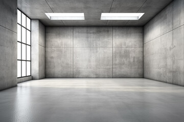 Empty concrete room, perspective interior. Generative Ai