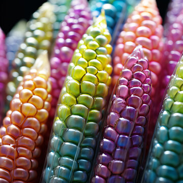 Closeup of brightly coloured gem glass corn on the cbo