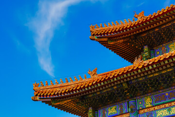 View of the Forbidden City on a sunny day in Beijing, China.  - 657834505