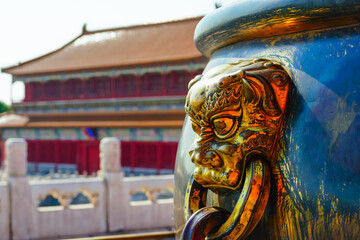 View of the Forbidden City on a sunny day in Beijing, China.  - 657834510