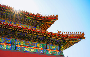 View of the Forbidden City on a sunny day in Beijing, China.  - 657834770