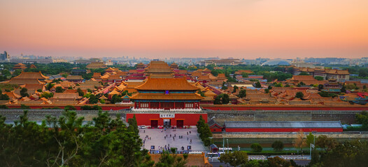 View of the Forbidden City at sunset in Beijing, China. - 657835511