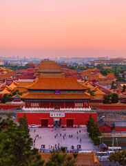 View of the Forbidden City at sunset in Beijing, China. - 657835544