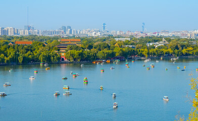 View of the Beihai lake in Beihai Park in Beijing, China in autumn.
on a sunny day.
- 657836125