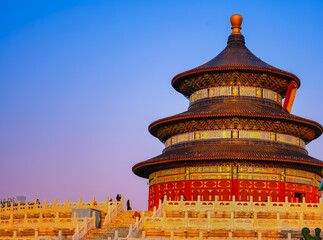 View of the Temple of Heaven in Beijing, China at sunset. - 657836323