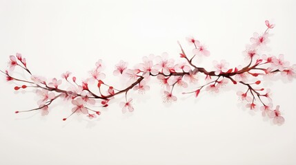 a branch with pink flowers on it against a white background.  generative ai