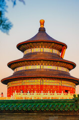 View of the Temple of Heaven in Beijing, China at sunset. - 657836377