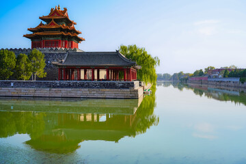 View of the Forbidden City with the reflection on the moat on a sunny day in Beijing, China. - 657837162