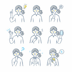 Naklejka premium 女性の表情 バリエーションセット