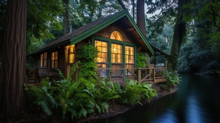 Peaceful cottage in woodland by the lake.