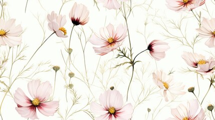  a bunch of pink flowers are on a white background with a yellow center.  generative ai