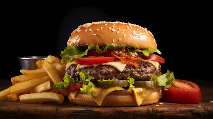 American Classic: Juicy Beef Burger and Fries