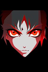 Manga. The face of a cartoon character with red eyes. Anime, Japanese style