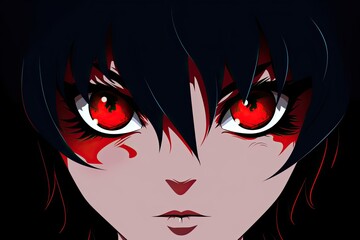 Manga. The face of a cartoon character with red eyes. Anime, Japanese style