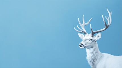  a white deer with large antlers on a blue background.  generative ai - obrazy, fototapety, plakaty