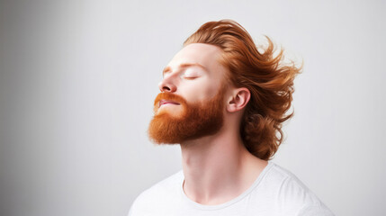 Elegance in Grooming: Wind-Blown Red Hair Studio Portrait for Men