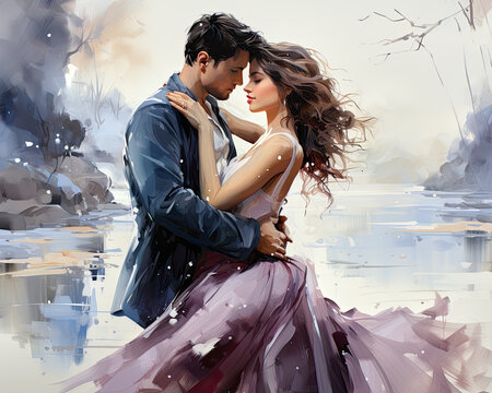 Ethereal Embrace: Watercolor Love Portrait