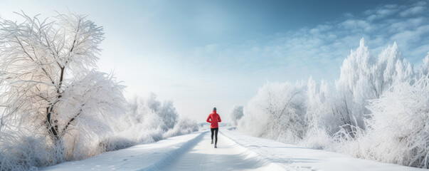 Runner jogging on a scenic snow-covered trail