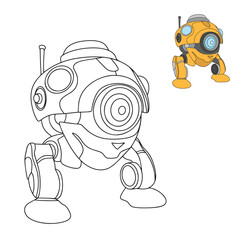 Robot coloring page. Cute robot without hands coloring book isolated on white background. Square composition. Vector illustration.