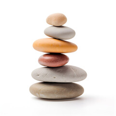 Fototapeta na wymiar Stacked rocks balancing on top of each other isolated on a white background. A Zen and tranquility concept. Generative ai. 