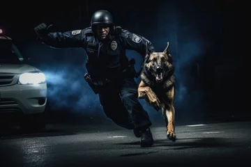 Rolgordijnen K-9 police dog and its handler in action © thejokercze