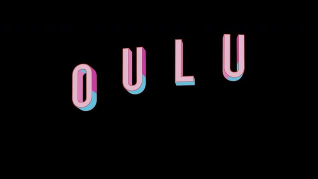 Bright letters jump merrily in the inscription OULU city. Retro. Alpha channel black. Looped from frame 120 to 240, Alpha BW at the end