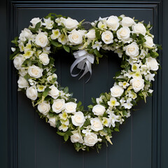 White flower heart wreath. Generative ai. 
