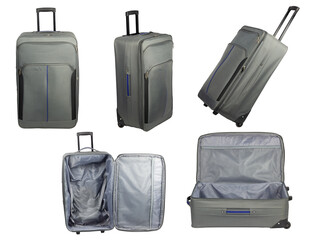 set travel bag, travel suitcase isolated from background	