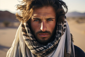 Young arab man in national clothes and turban Muslim man Saudi african moroccan yemenite persian men generative ai - obrazy, fototapety, plakaty