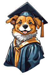 Graduation Dog in Cap and Gown