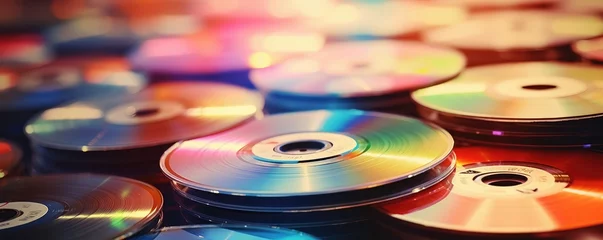 Photo sur Aluminium Magasin de musique Stack of CDs close up. Compact disc. Generative AI.