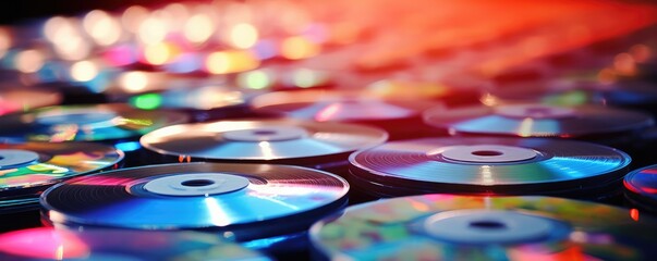 Stack of CDs close up. Compact disc. Generative AI. - obrazy, fototapety, plakaty