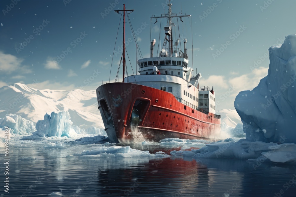 Aufkleber A picture of a red and white boat floating on a body of water. Suitable for various applications.