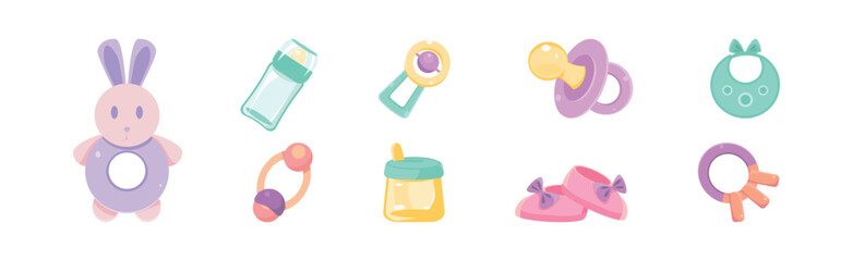 Obraz premium Babyhood Object and Different Items for Playing Vector Set