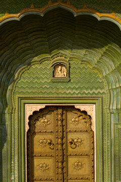 Doors at the City Palace in Jaipur; Jaipur, Rajasthan State, India