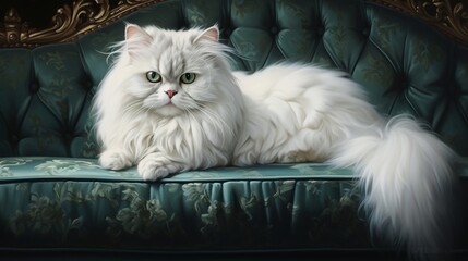 A fluffy Persian cat, its emerald eyes capturing the essence of feline elegance