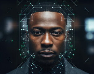 Black Individual Undergoing AI Face Scan: Perfect for Biometric & Digital Security Campaigns
