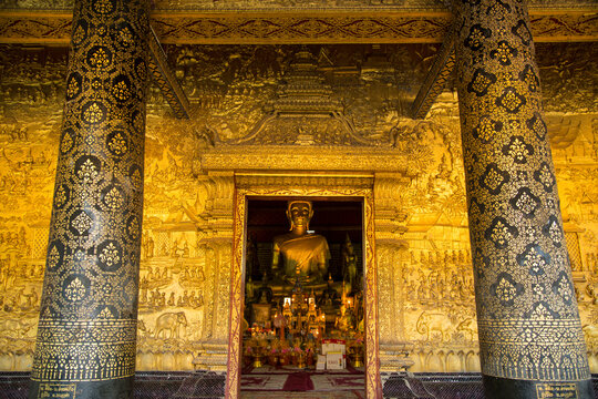 Interior of Wat Xieng Thong temple in Luang Prabang; Luang Prabang, Laos
