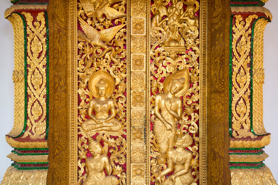 Gilded wall carvings at Wat Xieng Thong Monastery; Luang Prabang, Laos