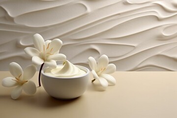 Fototapeta na wymiar A high definition wallpaper featuring vanilla cream, with a stock photographic image. Generative AI