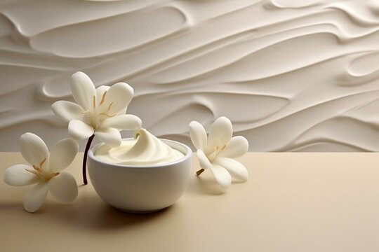 A high definition wallpaper featuring vanilla cream, with a stock photographic image. Generative AI