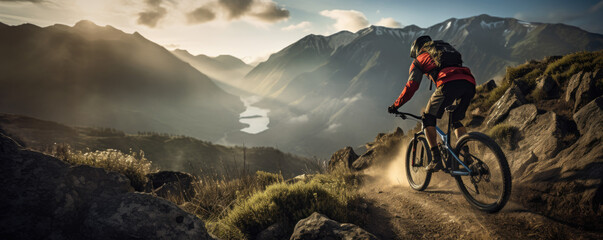 Mountain biker navigating a challenging terrain