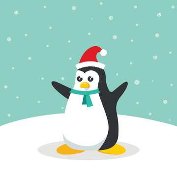 vector Christmas snowman Penguin illustration design template, penguin with snowman, cute Christmas penguin illustration vector 