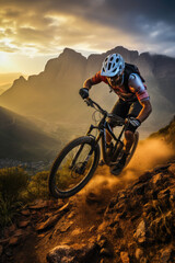Mountain biker navigating a challenging terrain